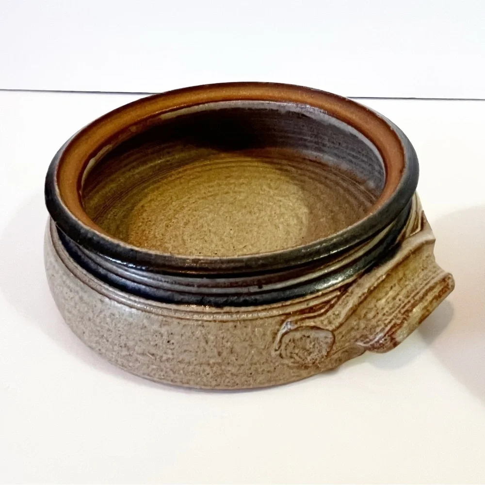 Studio Art Pottery Casserole Dish Lidded Stoneware Handles Handcrafted Signed